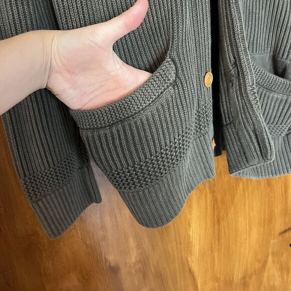 Abercrombie & Fitch Deep Green Ribbed Button Front Cardigan Pocket Sweater Sz M - Picture 3 of 5